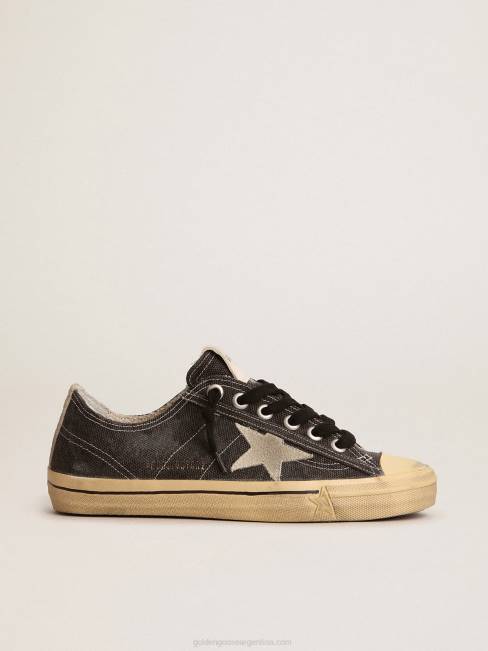 Golden Goose hombres Zapatillas v-star ltd de lona negra con estrella de ante gris hielo y refuerzo en el talón 6846626