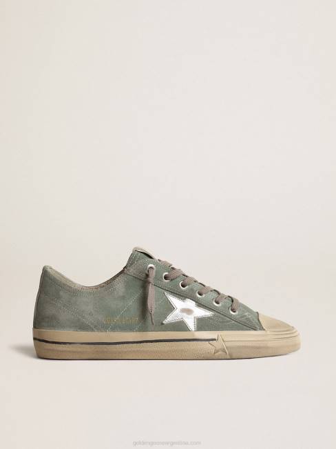 Golden Goose hombres v-star de ante verde militar con estrella de piel laminada 6846664