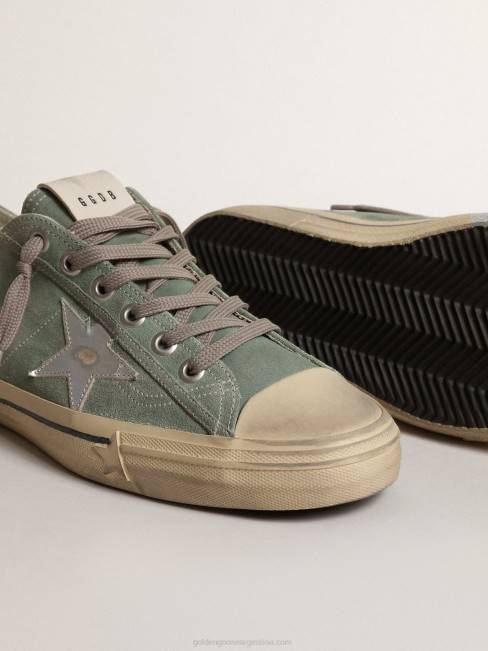 Golden Goose hombres v-star de ante verde militar con estrella de piel laminada 6846664