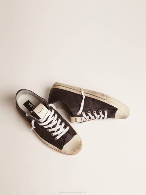 Golden Goose hombres v-star en cuero negro con una estrella de cuero negro 6846655