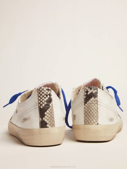 Golden Goose hombres zapatillas v-star ltd con tira vertical con estampado de serpiente y cordones azules 6846578