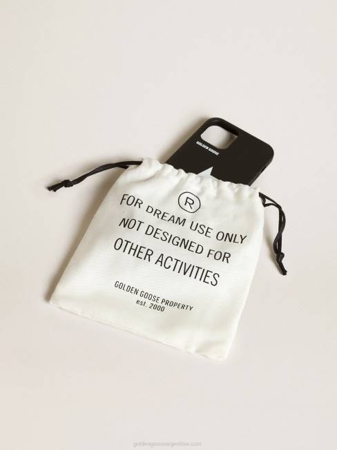Golden Goose mujer funda negra para iphone 12 y 12 pro max con logo blanco en contraste y cordones con logo 6846298