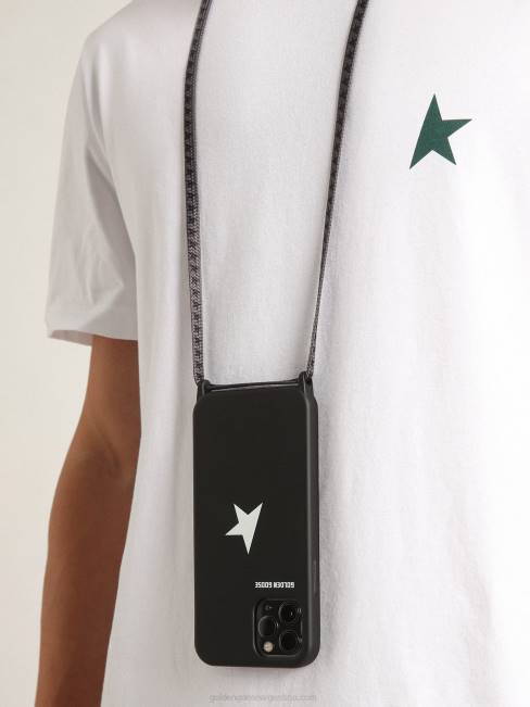 Golden Goose mujer funda negra para iphone 12 y 12 pro max con logo blanco en contraste y cordones con logo 6846298