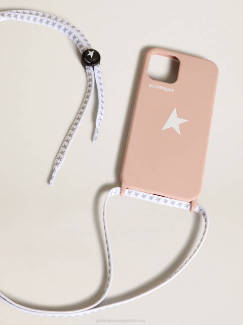 Golden Goose mujer funda rosa pálido para iphone 12 y 12 pro con logo blanco en contraste y cordones con logo 6846304