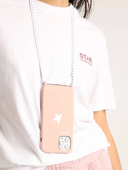 Golden Goose mujer funda rosa pálido para iphone 12 y 12 pro max con logo blanco en contraste y cordones con logo 6846313