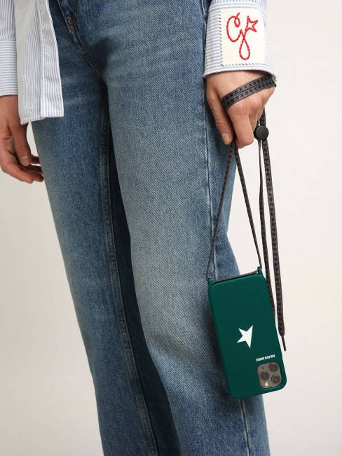 Golden Goose mujer funda verde para iphone 12 y 12 pro con logo blanco en contraste y cordones con logo 6846310