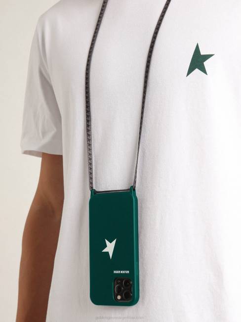Golden Goose mujer funda verde para iphone 12 y 12 pro con logo blanco en contraste y cordones con logo 6846310