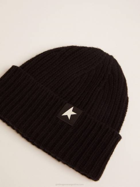 Golden Goose mujer gorro de lana negro con estrella blanca en contraste 6846375