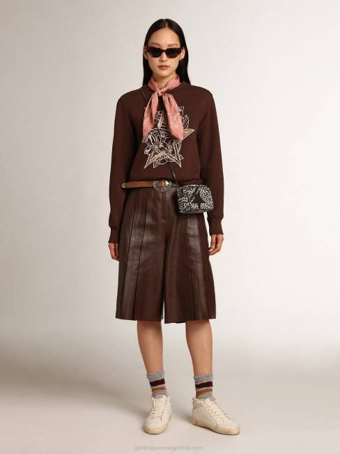 Golden Goose mujer cinturón con girasoles en piel marrón oscuro con tachuelas color plata vintage 6846288