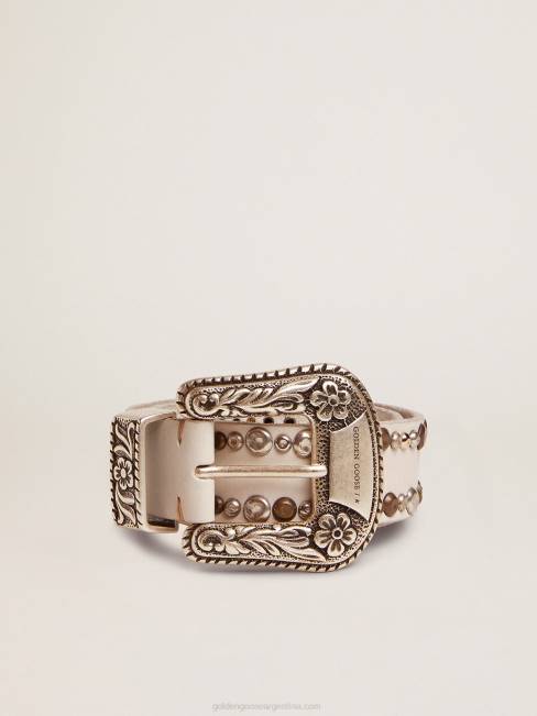 Golden Goose mujer cinturón de encaje en piel blanca con tachuelas de colores 6846343