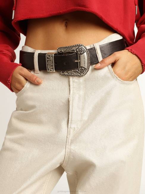 Golden Goose mujer cinturón de encaje en piel negra con tachuelas de colores 6846289