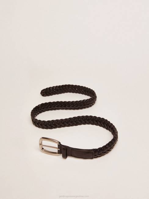 Golden Goose mujer cinturón en piel trenzada negra 6846296