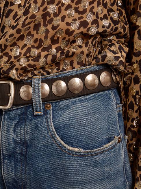 Golden Goose mujer cinturón trinidad negro de piel lavada con tachuelas color plata envejecida 6846317