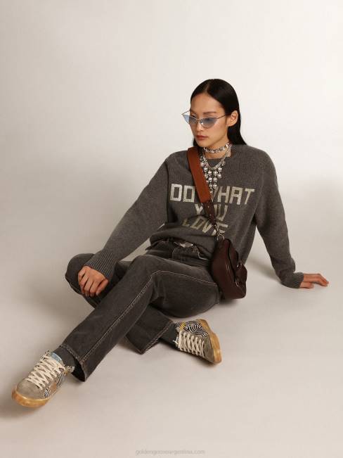 Golden Goose mujer cinturón twins de piel negra con adornos vintage plateados 6846413