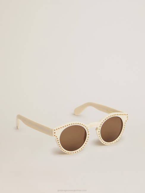 Golden Goose mujer sunframe estilo cameron panthos con marco blanco tachuelas doradas y detalles dorados 6846331