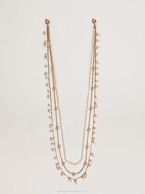 Golden Goose mujer collar de la colección heritage jewelmates con cuatro cadenas en color oro viejo con cuentas y estrellas 6846406