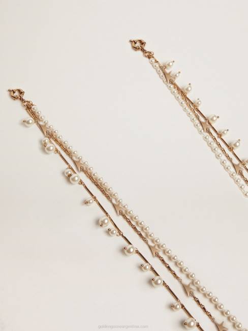 Golden Goose mujer collar de la colección heritage jewelmates con cuatro cadenas en color oro viejo con cuentas y estrellas 6846406