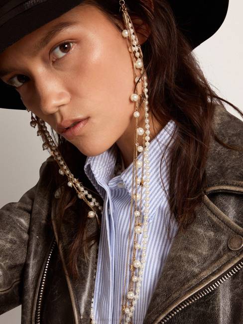 Golden Goose mujer collar de la colección heritage jewelmates con cuatro cadenas en color oro viejo con cuentas y estrellas 6846406