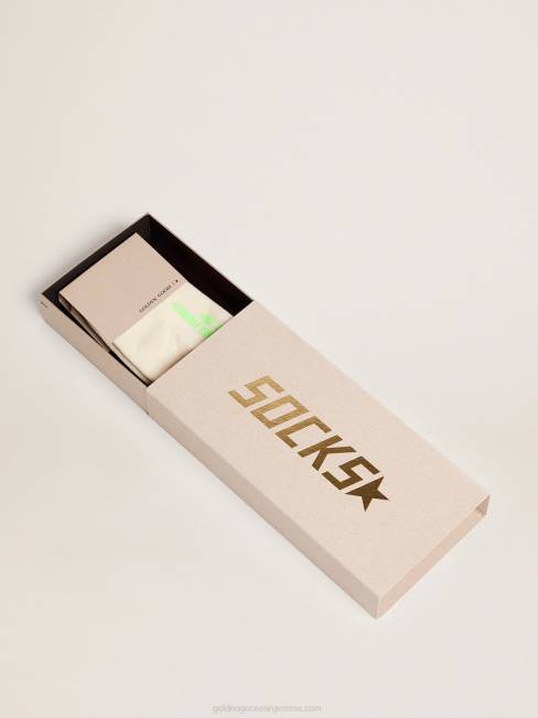 Golden Goose mujer calcetines blancos vintage con detalles desgastados y rayas bicolor 6846347