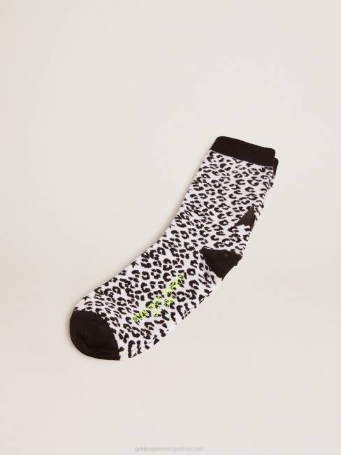 Golden Goose mujer calcetines blancos y negros con estampado de leopardo y estrella negra en la espalda 6846330