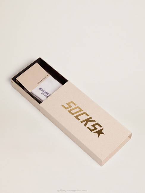 Golden Goose mujer calcetines de algodón con acabados envejecidos rayas azules y logo 6846409