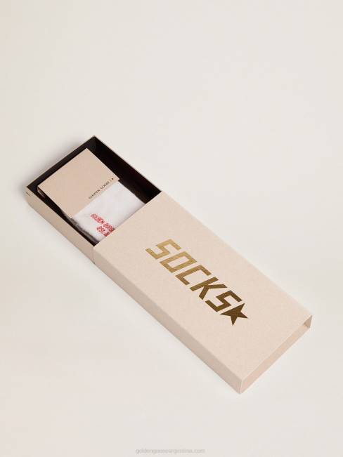 Golden Goose mujer calcetines de algodón con acabados envejecidos rayas rojas y logo 6846348