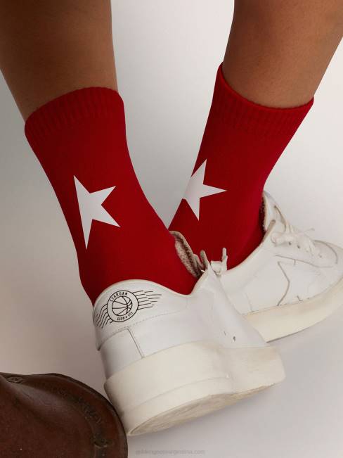 mujer calcetines de algodón rojo con estrella de ganso dorada blanca 6846334