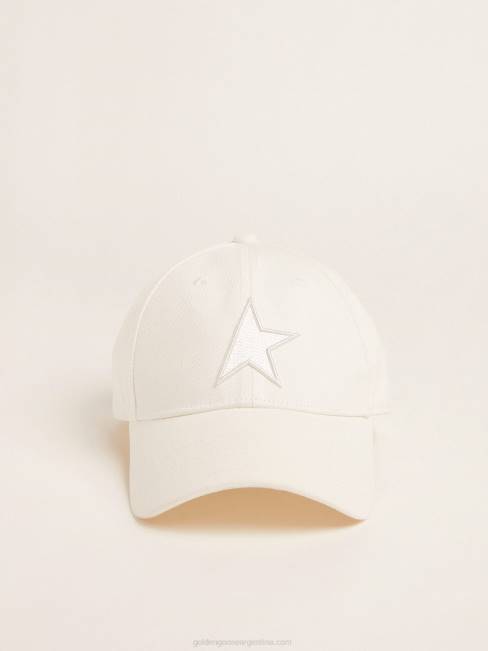 Golden Goose mujer gorra de béisbol papiro blanco con estrella 6846379
