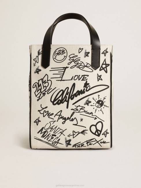 Golden Goose mujer Bolso mini california de algodón blanco con estampado negro en contraste 6846454