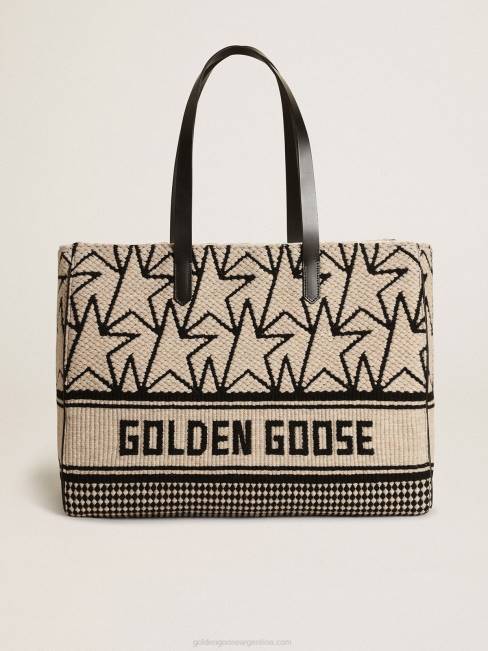 Golden Goose mujer bolso east-west california de lana jacquard blanco leche con monogramas negros en contraste 6846461