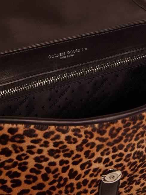 Golden Goose mujer bolso rodeo mediano de piel negra y piel de potro con estampado de leopardo 6846476