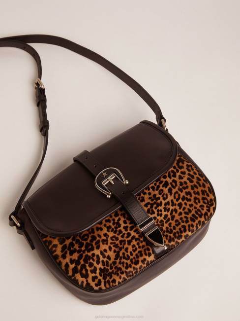 Golden Goose mujer bolso rodeo mediano de piel negra y piel de potro con estampado de leopardo 6846476