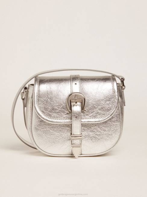 Golden Goose mujer bolso rodeo pequeño de piel laminada plateada 6846472