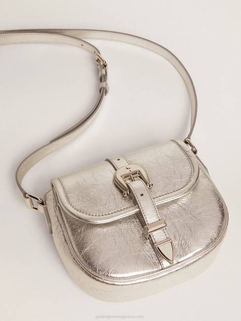 Golden Goose mujer bolso rodeo pequeño de piel laminada plateada 6846472