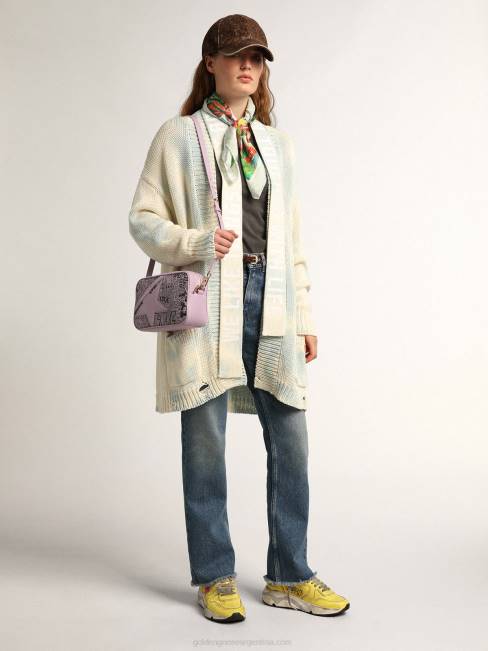 Golden Goose mujer Bolso estrella de piel martillada lila con estrella de piel tono sobre tono y estampado de grafitis negro all over 6846464