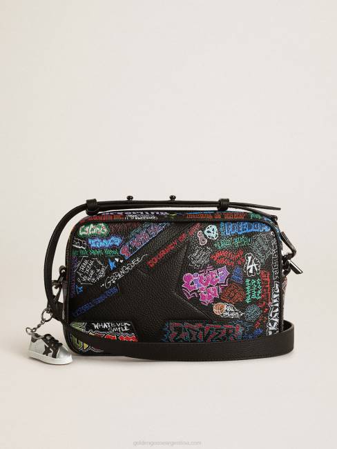 Golden Goose mujer Bolso estrella de piel martillada negra con estrella de piel negra y estampado all over multicolor 6846448