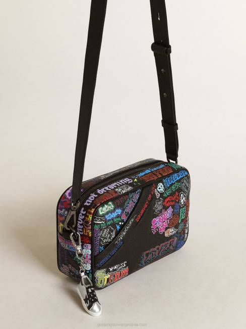 Golden Goose mujer Bolso estrella de piel martillada negra con estrella de piel negra y estampado all over multicolor 6846448