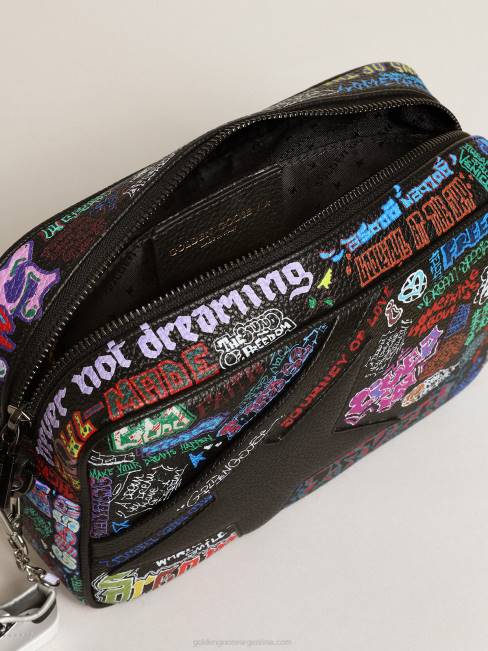 Golden Goose mujer Bolso estrella de piel martillada negra con estrella de piel negra y estampado all over multicolor 6846448