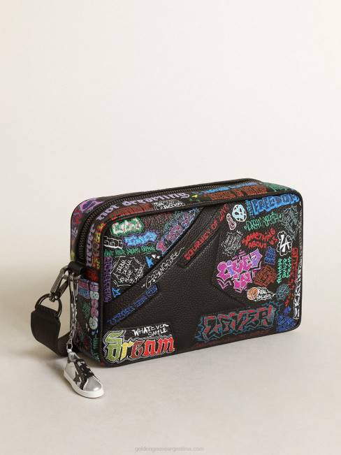 Golden Goose mujer Bolso estrella de piel martillada negra con estrella de piel negra y estampado all over multicolor 6846448