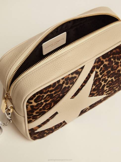 Golden Goose mujer bolso estrella blanco roto con aplicación de piel de potro con estampado de leopardo 6846492