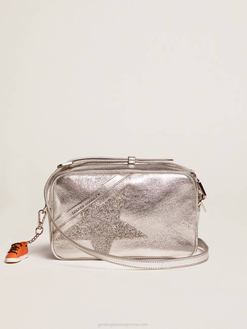 Golden Goose mujer bolso estrella plateada de piel laminada con estrella de swarovski 6846479