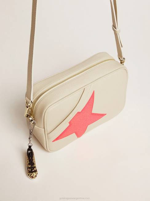 mujer Bolso estrella blanco roto de piel martillada estrella de ganso dorado fucsia con purpurina iridiscente 6846494