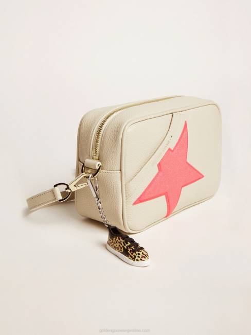 mujer Bolso estrella blanco roto de piel martillada estrella de ganso dorado fucsia con purpurina iridiscente 6846494