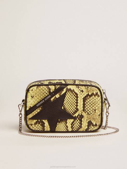 Golden Goose mujer Bolso mini estrella de piel con estampado de serpiente color lima y estrella de piel negra 6846473