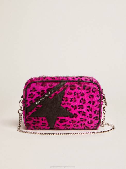 Golden Goose mujer Bolso mini estrella de piel de potro con estampado de leopardo fucsia y estrella de piel negra 6846495