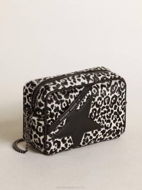 Golden Goose mujer bolso mini estrella de piel de potro con estampado de leopardo en blanco y negro con estrella de piel negra 6846459
