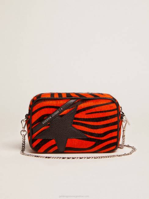 Golden Goose mujer bolso mini estrella de piel de potro naranja con estampado de tigre y estrella de piel negra 6846462