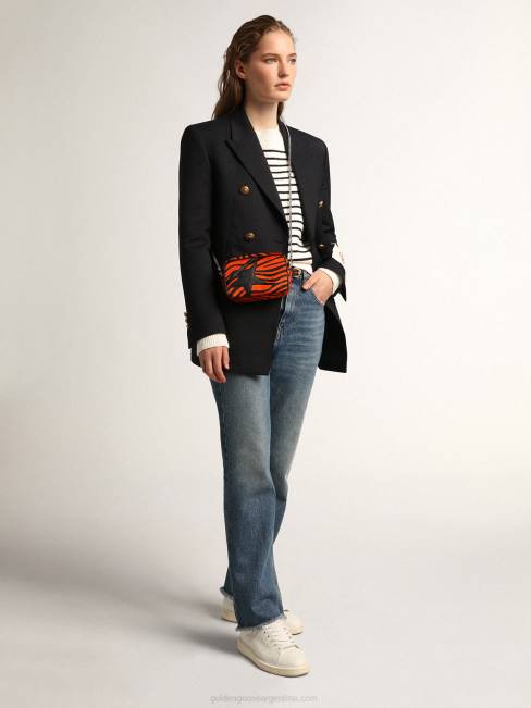 Golden Goose mujer bolso mini estrella de piel de potro naranja con estampado de tigre y estrella de piel negra 6846462