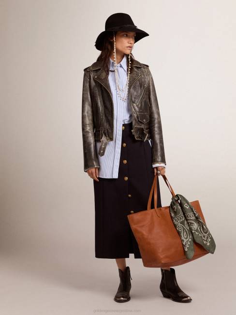 Golden Goose mujer falda tubo de lana azul oscuro con botones heráldicos dorados 68461012