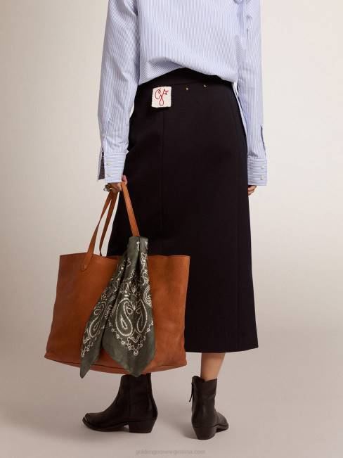 Golden Goose mujer falda tubo de lana azul oscuro con botones heráldicos dorados 68461012